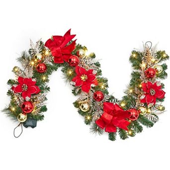 Christmas Garland with Lights, 6ft Prelit Christmas Garland for Mantle with Timer 20 LED Lights