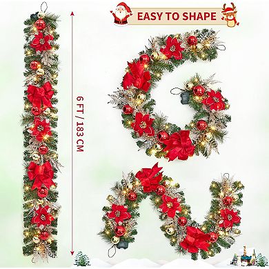 4PCS Christmas Garland with Lights, 6ft Prelit Christmas Garland for Mantle with Timer 20 LED Lights