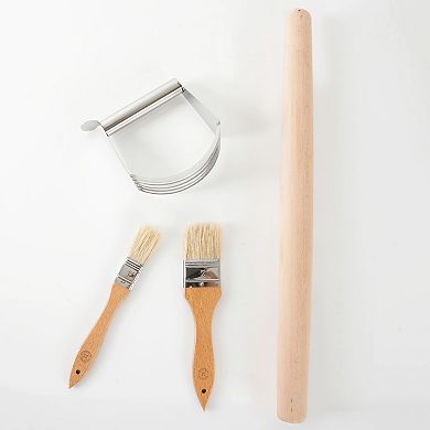 4 Piece Wood and Stainless Steel Baking Gadget Set