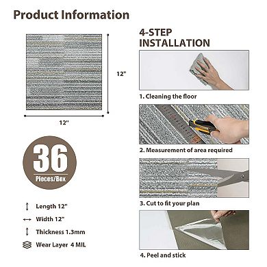 LOVMOR 36PCS 4 MIL 12x12in grey Peel and Stick Flooring Tile Water Resistant Vinyl Tile Flooring