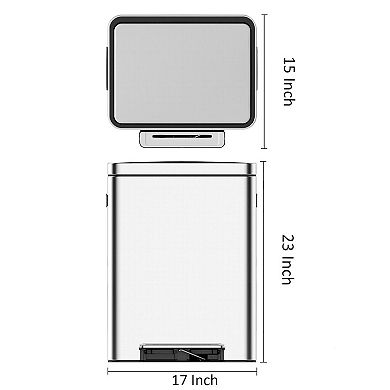 10.6 Gallon Stainless Steel Dual Trash Can with Double Compartment and Removable Inner Bucket​