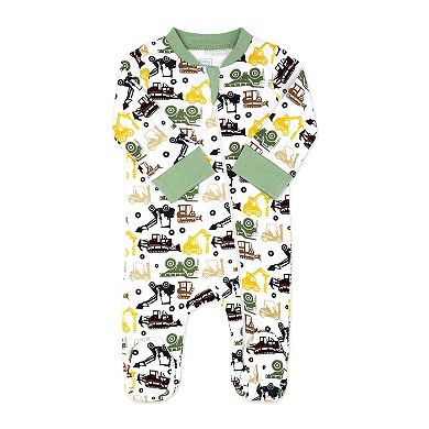 Baby Boys 6 Piece Dirt Magnet Construction Vehicle Footed Sleeper, Bibs, and Socks Set