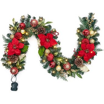 6FT Christmas Garland with Lights, Prelit Mantle Christmas Garland with Battery Operated Lights
