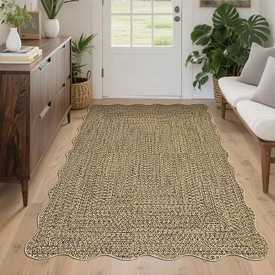 Modern Machine Washable Scalloped Area Rug for Bedroom Non Slip Stain Resistant Rug for Kitchen