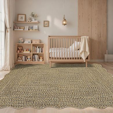 Modern Machine Washable Scalloped Area Rug for Bedroom Non Slip Stain Resistant Rug for Kitchen
