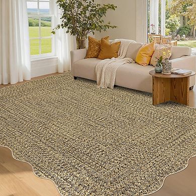 Modern Machine Washable Scalloped Area Rug for Bedroom Non Slip Stain Resistant Rug for Kitchen