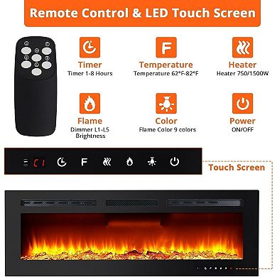 30-in Electric Fireplace Wall Mounted Ultra-Thin 12 Flame Colors with Remote Black