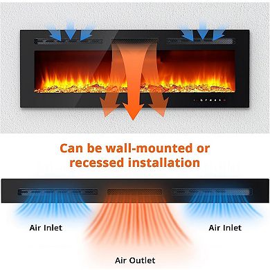 30-in Electric Fireplace Wall Mounted Ultra-Thin 12 Flame Colors with Remote Black