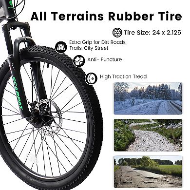 LOVMOR 24 Inch Mountain Bike Full Suspension 21 Speed Gear Indicator Disc Brakes