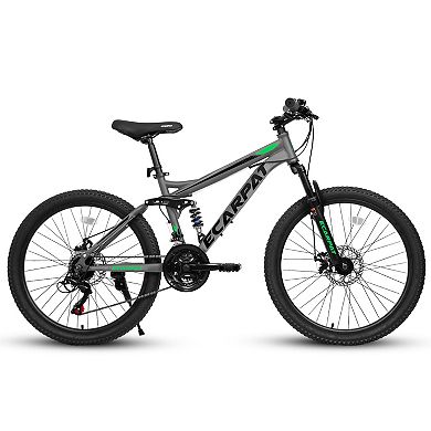LOVMOR 24 Inch Mountain Bike Full Suspension 21 Speed Gear Indicator Disc Brakes