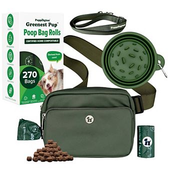 Walk Star Kit - 3-in-1 Dog Walk Bag, Bowl, & Leash plus 270 Compostable Dog Poop Bags