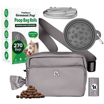 Walk Star Kit - 3-in-1 Dog Walk Bag, Bowl, & Leash plus 270 Compostable Dog Poop Bags
