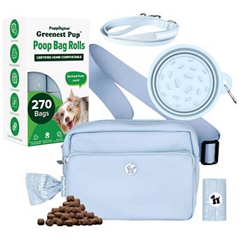 Walk Star Kit - 3-in-1 Dog Walk Bag, Bowl, & Leash plus 270 Compostable Dog Poop Bags