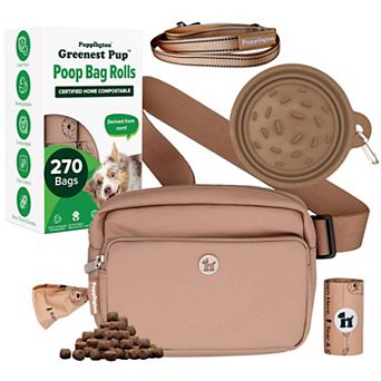 Walk Star Kit - 3-in-1 Dog Walk Bag, Bowl, & Leash plus 270 Compostable Dog Poop Bags