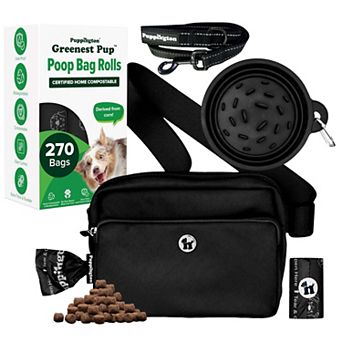 Walk Star Kit - 3-in-1 Dog Walk Bag, Bowl, & Leash plus 270 Compostable Dog Poop Bags