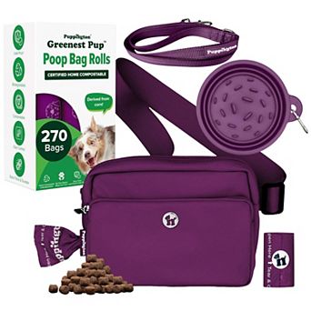Walk Star Kit - 3-in-1 Dog Walk Bag, Bowl, & Leash plus 270 Compostable Dog Poop Bags