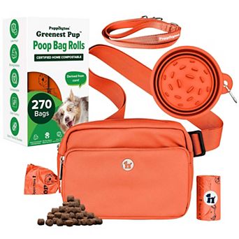 Walk Star Kit - 3-in-1 Dog Walk Bag, Bowl, & Leash plus 270 Compostable Dog Poop Bags
