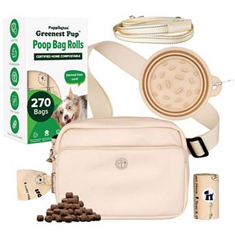 Walk Star Kit - 3-in-1 Dog Walk Bag, Bowl, & Leash plus 270 Compostable Dog Poop Bags