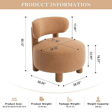 Teddy Fabric Armless Accent Chair with Curved Backrest and Solid Wood Legs