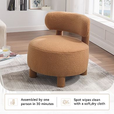 Teddy Fabric Armless Accent Chair with Curved Backrest and Solid Wood Legs