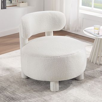 Teddy Fabric Armless Accent Chair with Curved Backrest and Solid Wood Legs
