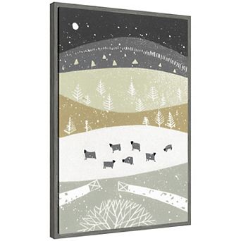 Sylvie Folk Dales Snow Linocut Framed Canvas by Giuliana Lazzerini
