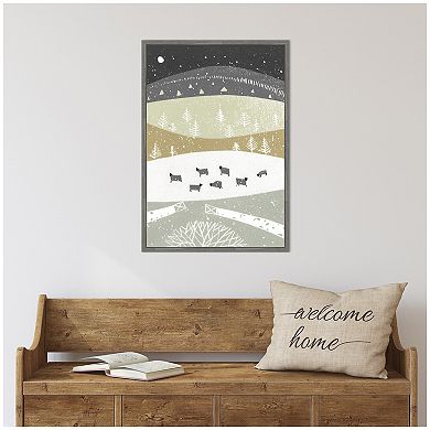 Sylvie Folk Dales Snow Linocut Framed Canvas by Giuliana Lazzerini