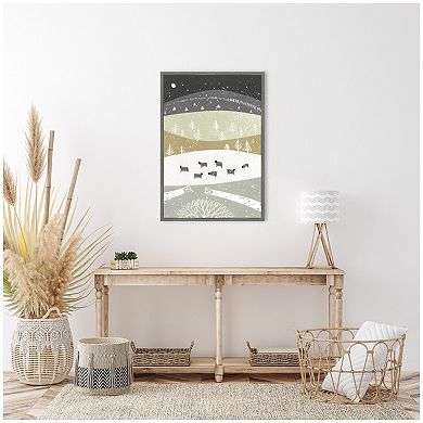 Sylvie Folk Dales Snow Linocut Framed Canvas by Giuliana Lazzerini