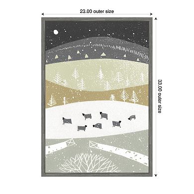 Sylvie Folk Dales Snow Linocut Framed Canvas by Giuliana Lazzerini