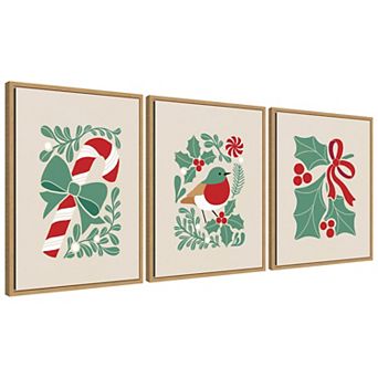 Sylvie Christmas Icons - 3 pc Framed Canvas Art Set by Dominique Vari