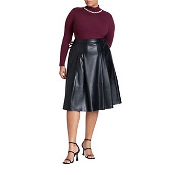 ELOQUII Women's Plus Size Faux Leather Full Midi Skirt