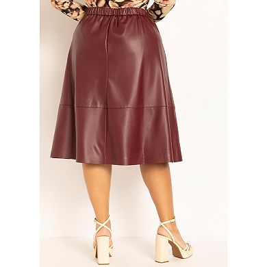 ELOQUII Women's Plus Size Faux Leather Full Midi Skirt
