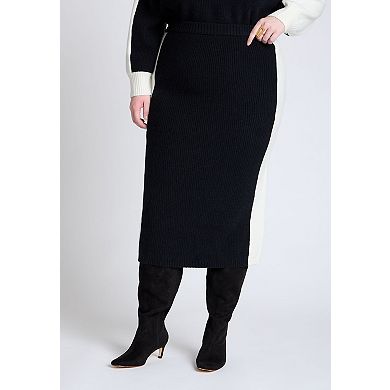 ELOQUII Women's Plus Size Colorblocked Sweater Midi Skirt