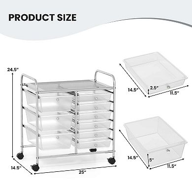 Costway 9 Drawer Rolling Organizer Cart Utility Storage Tools Scrapbook Paper Multi-Use
