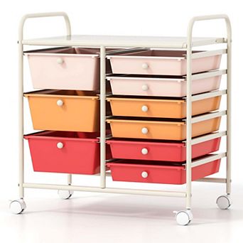 Costway 9 Drawer Rolling Organizer Cart Utility Storage Tools Scrapbook Paper Multi-Use