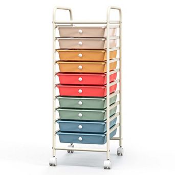 Costway 10 Drawer Rolling Storage Cart Scrapbook Paper Office School Organizer