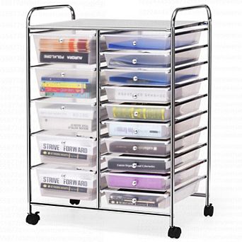 Costway 15 Drawer Rolling Storage Cart Tools Scrapbook Paper Office School Organizer