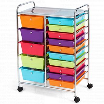 Costway 15 Drawer Rolling Storage Cart Tools Scrapbook Paper Office School Organizer