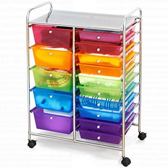 Costway 15 Drawer Rolling Storage Cart Tools Scrapbook Paper Office School Organizer