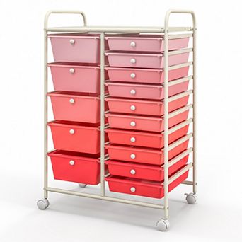 Costway 15 Drawer Rolling Storage Cart Tools Scrapbook Paper Office School Organizer