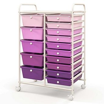 Costway 15 Drawer Rolling Storage Cart Tools Scrapbook Paper Office School Organizer