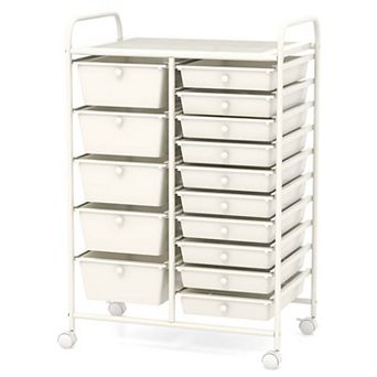 Costway 15 Drawer Rolling Storage Cart Tools Scrapbook Paper Office School Organizer