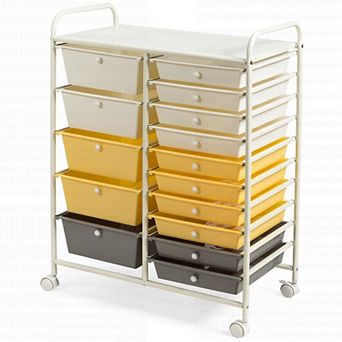 Costway 15 Drawer Rolling Storage Cart Tools Scrapbook Paper Office School Organizer