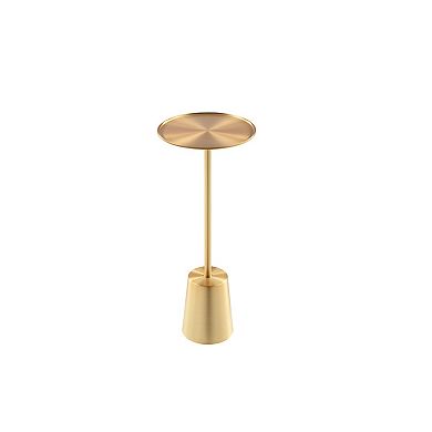 Ryan 8 Inch Side End Drink Table, Round, Tapered, Dome Base, Gold Metal