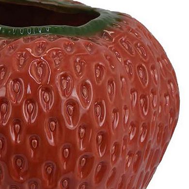 Kema Decorative Flower Vase, Strawberry Accent, 15 Inch Red Ceramic