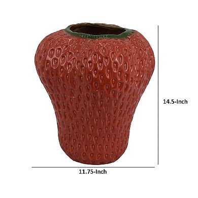 Kema Decorative Flower Vase, Strawberry Accent, 15 Inch Red Ceramic