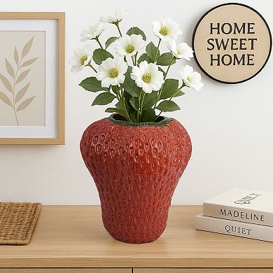 Kema Decorative Flower Vase, Strawberry Accent, 15 Inch Red Ceramic