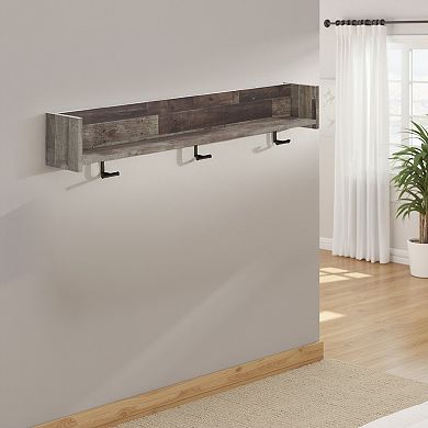 Elis Wall Mounted Coat Rack with 3 Hooks and Shelf, Butcher Block