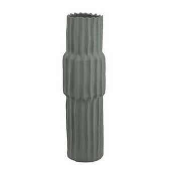 Decorative Accent Vase, Sleek Cactus Design, 24 Inch Green Ceramic