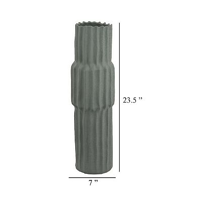 Decorative Accent Vase, Sleek Cactus Design, 24 Inch Green Ceramic